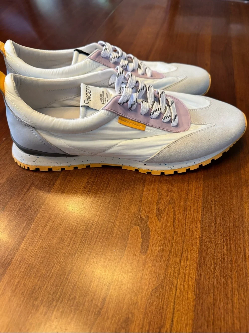 ONCEPT Women's White and Lavender Low-Top Sneakers with Yellow Accents
